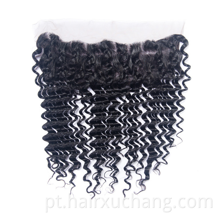 Preço no atacado Cabelo indiano de cabelo profundo Wave Human Weave Ear a orelha 13*4 Fechamento frontal de renda